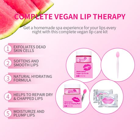Kimsly Watermelon Lip Care Kit - Sleeping Mask, Scrub & 2 Lip Mask Sheets